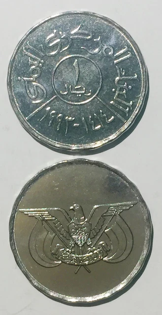 Yemen Republic 1 Riyal 1993 eagle 20mm steel coin UNC