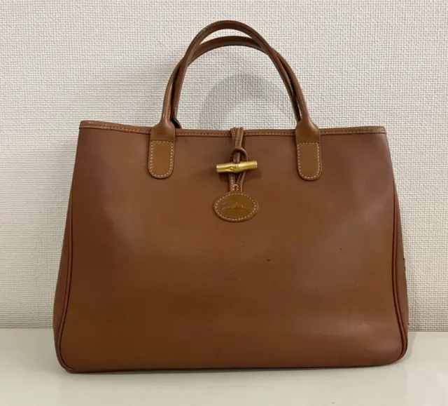 Authentic LONGCHAMP Tote bag Leather Hand Bag Brown unisex Made in France