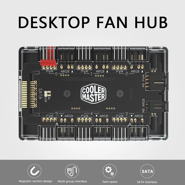 Cooler Master 6 Groups Fan HUB Splitter 4 Pin PWM 3 Pin Addressable RGB Adapter