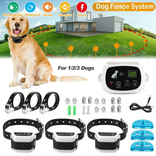 Wireless Dog Fence Pet Containment System Waterproof Training Collars 1/2/3 Dogs