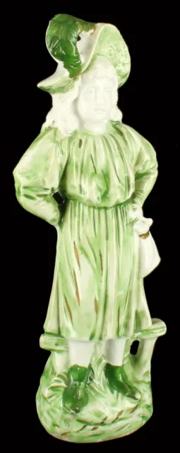 Antique Victorien Majolique Figurine Vert Glaze Personnage Allemagne