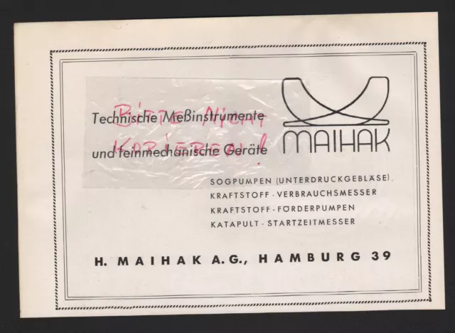 HAMBURG, Werbung 1939, H. Maihak AG technische Meßinstrumente feinmechanische Ge