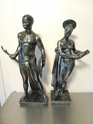 Vintage Universal Statuary Art Sculptures African Tribal Couple Chicago IL1961