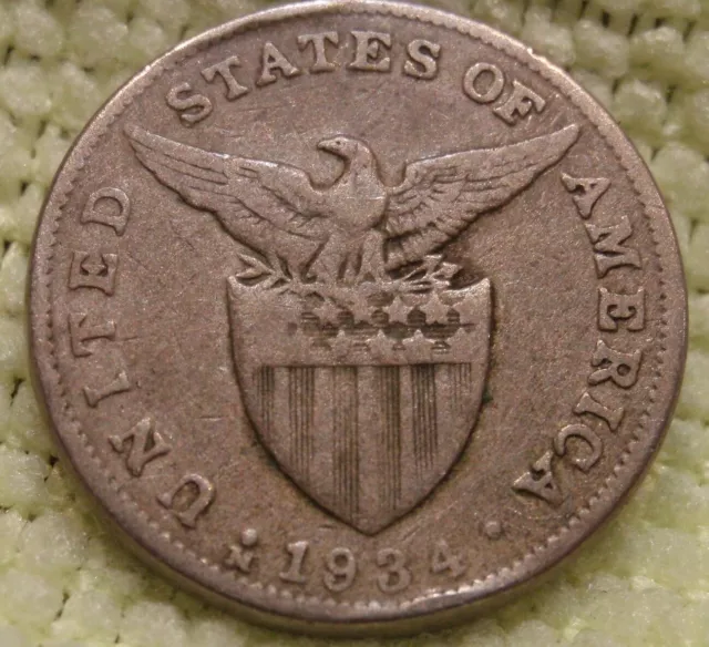 1934-M 5 Centavos VF Philippines US Manila Mint Copper-Nickel Coin Five USA