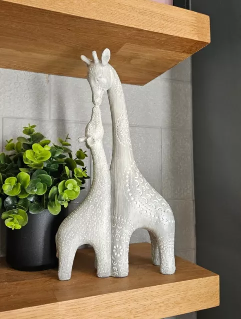 Mother & Baby Grey Giraffe Ornament Home Decor Accessories Scandi Nordic