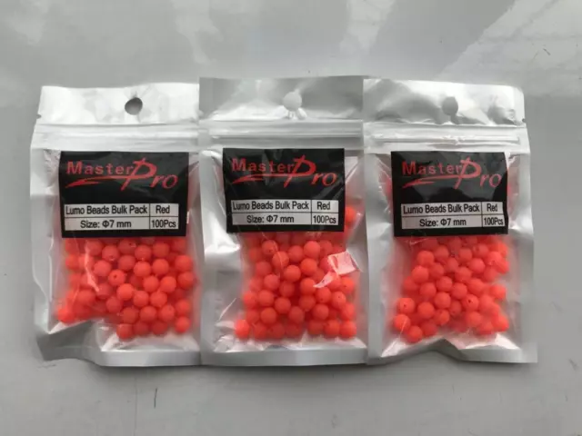 300 x Fishing Lumo Soft Glow Beads Red Round Size Dia 7mm Tackle lure Fishing