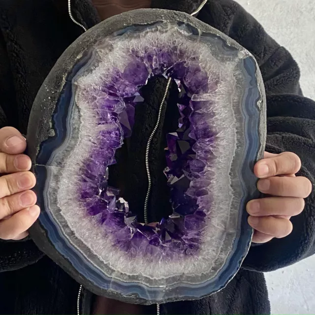 15.25LB Natural Amethyst geode quartz crystal Hand cut piece specimen Healing