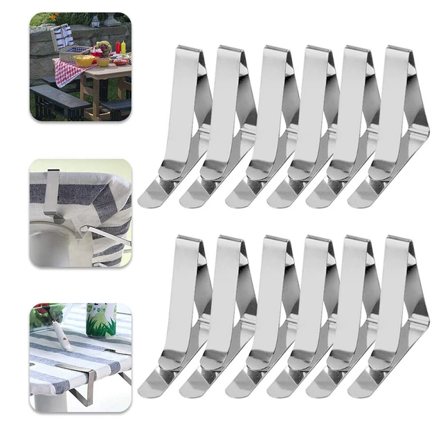 12 piezas Cubierta de tela de mesa de acero Soporte de mantel Clips Clavijas de metal Picnic graduación