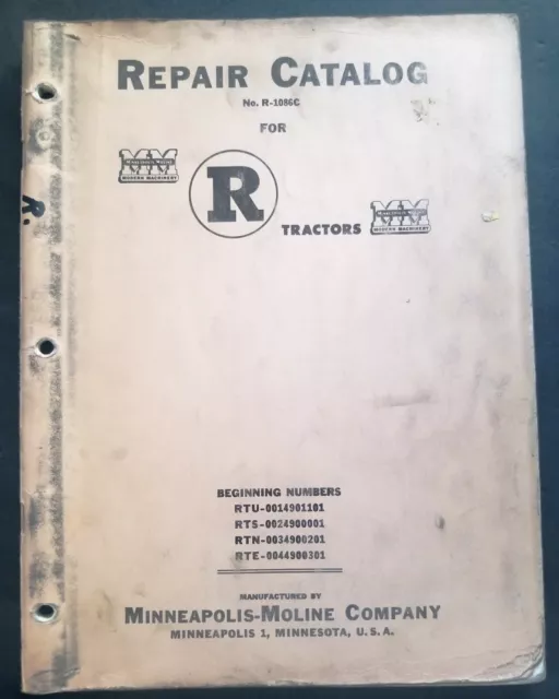 Minneapolis Moline Model R Tractors Dealer Parts Catalog