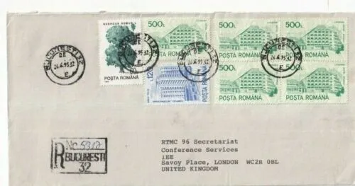 Romania 1995 Bucharest to London Registered cover Bucharest cancel typed VGC