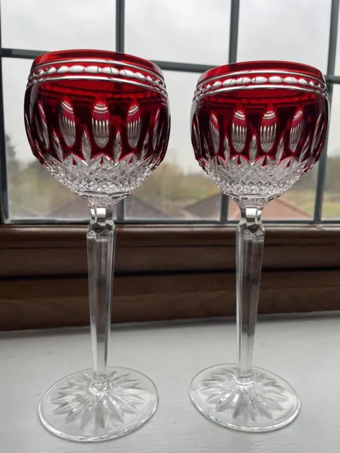 Pair Of Waterford Crystal Clarendon Ruby Red Hock Wine Glasses New Discontinued