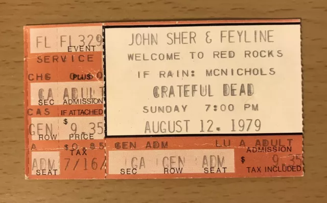 1979 The Grateful Dead Red Rocks Denver Col. Concert Ticket Stub Jerry Garcia