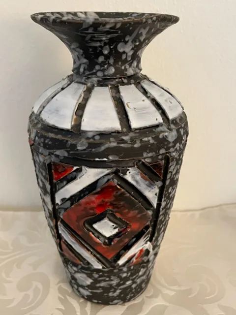 Vintage MCM Italian Abstract Art Pottery Vase 3D Lava Glaze 7.5" H