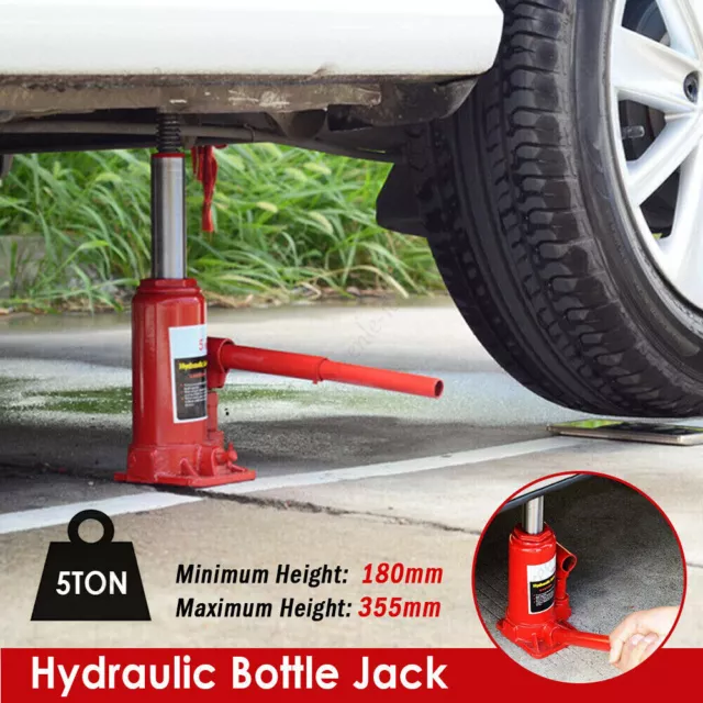 Hydraulic Bottle Jack 5 Ton Heavy Duty Tonne Lifting Tool Car SUV Truck Caravan