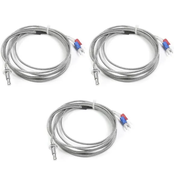 K-Type Thermocouple Temperature Sensors M6 Thread Probe with 2M/6.6Ft Wire 2pcs