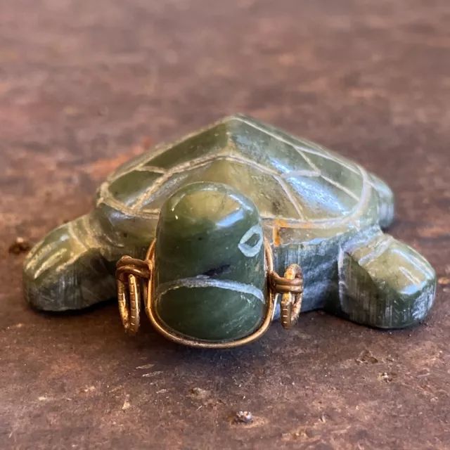 2.5” Longevity Turtle Ornament Antique  Pendant Retro Jade Like Stone Carved