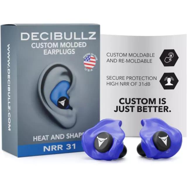 Custom Molded Earplugs, 31dB Highest NRR, Comfortable Hearing Protection