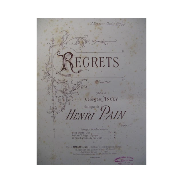 PAIN Henri Regrets Chant Piano XIXe