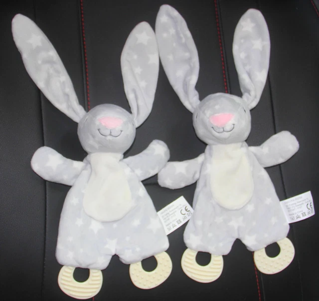 lot 2 doudou plat lapin gris blanc étoiles  action état neuf