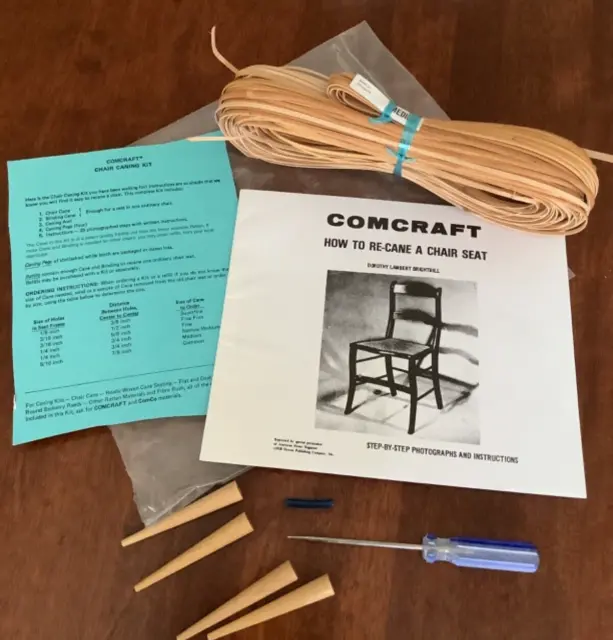 Kit de azotes vintage COMCRAFT ""Cómo volver a cañar un asiento de silla"" con folleto ~ Singapur