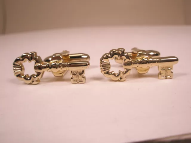 /Skeleton Keys Gold Tone Vintage HICKOK Cuff Links lock smith