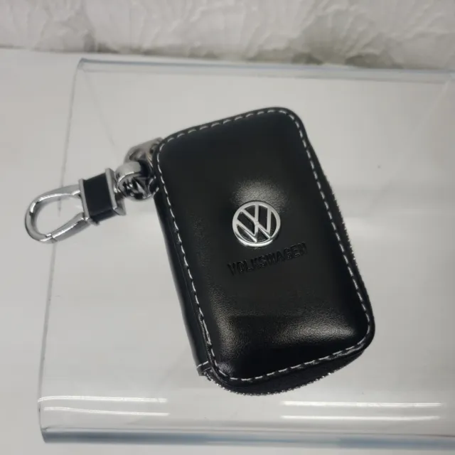 Vw Volkswagen  Black leather Car Key Fob Case Cover Chain Holder Bag