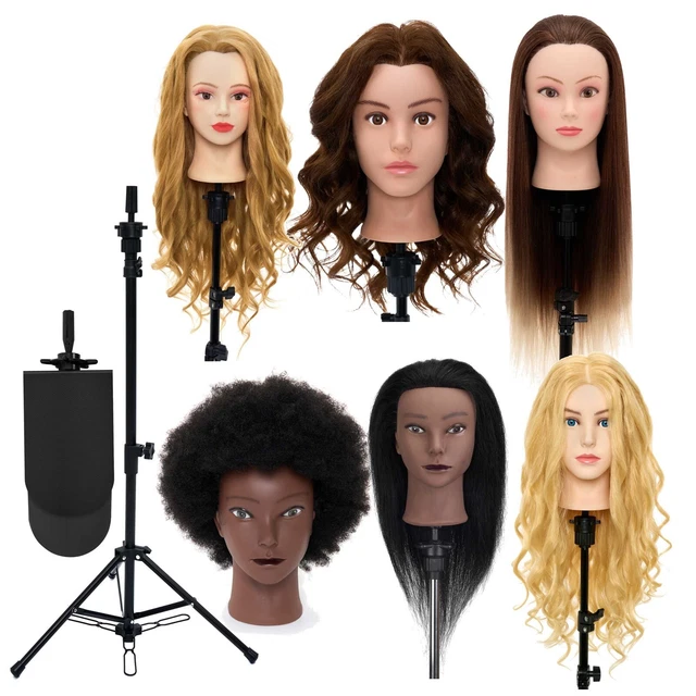 100% Real Hair Training Head Salon Styling Hairdressing Mannequin Doll Clamp UK