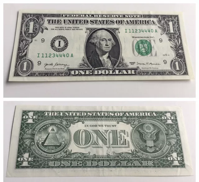 VINTAGE one DOLLAR 2017 FEDERAL RESERVE NOTE $1 SLOW LADDER SERIAL NUMBER VNC