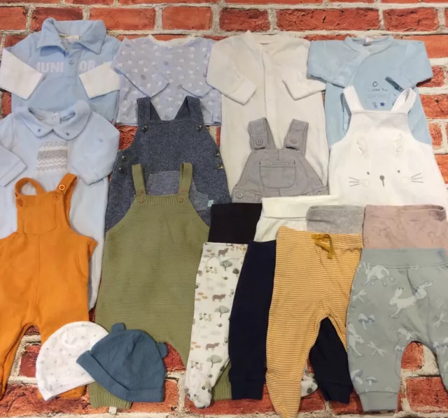 Baby Boys 0-3 Months Clothes Bundle Dungarees T-shirts Bottoms TU George etc