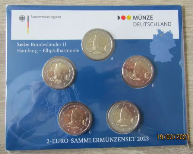 5 * 2 euro Deutschland (ADFGJ) 2023 IM ORIGINALBLISTER Stgl Hamburg