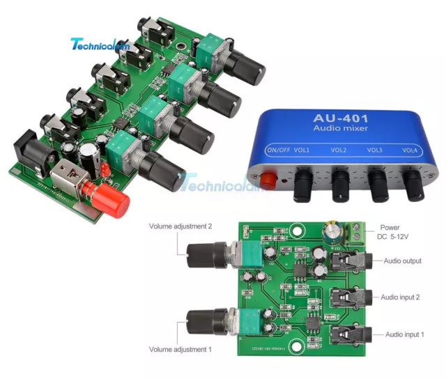 NEW Stereo Audio Signal Mixer Board Mix 2way 4way Input 1way Output DC 5V-12V