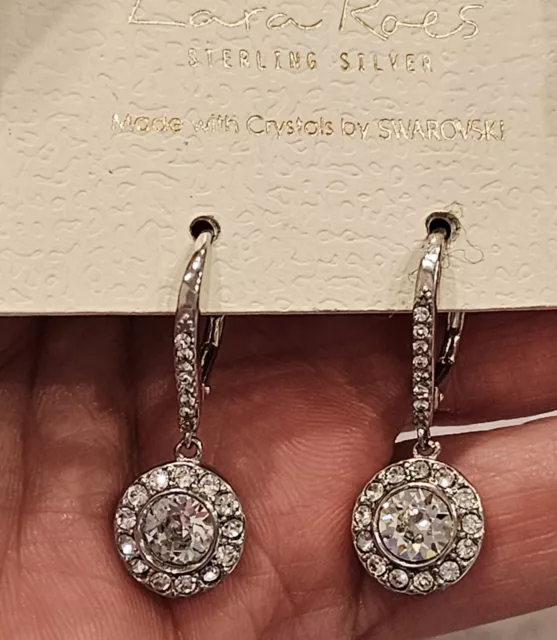 Lara Roes Sterling Silver Swarovski Crystals Leverback Dangle Sparkly Earrings