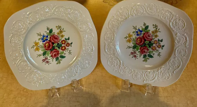 Set of 2 Vtg Wedgwood Rare Square Patrician Plates, Coniston Floral Pattern/Eng.