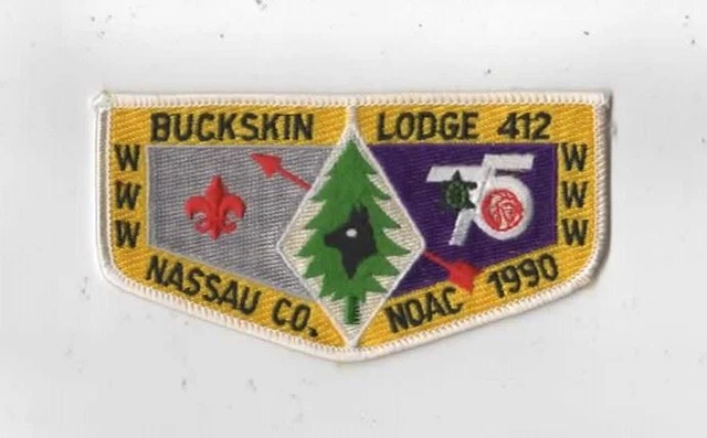 OA Buckskin Lodge 412 1990 NOAC 75th S12 Flap WHT Bdr. Nassau County Council [SL