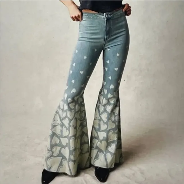 NEW Free People Just Float On Flare Jeans Queen Of Hearts Bells Pants  27