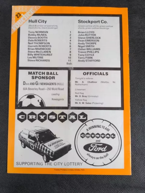 Hull City v Stockport County Vintage Football Match Program 20/04/1982 3