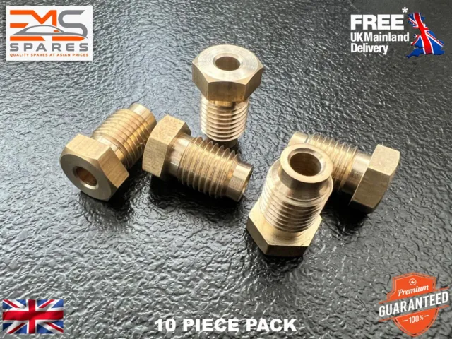 10pc Pack Brass Brake Pipe Fittings 3/8" UNF x 24 Tpi Male Long For 3/16" Pipe