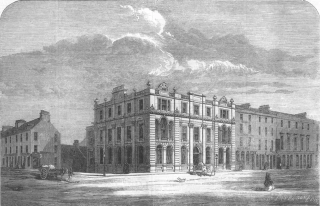 SCOTLAND. The new town and county bank, Aberdeen, antique print, 1862