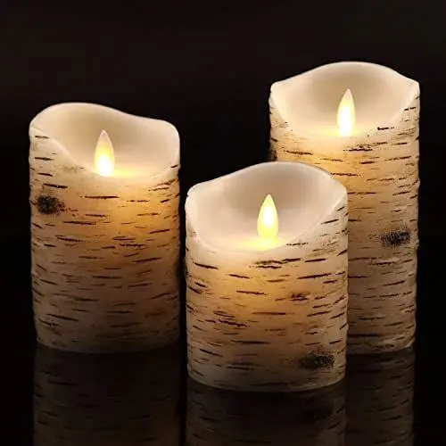 Vinkor Flameless Candles Flickering Birch Bark Set of 4 5" 6"...