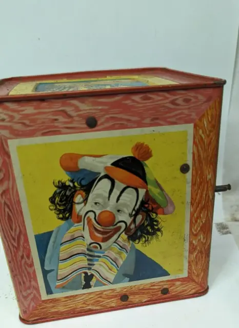 Vintage Used Metal Mattel Clown Wind Up Music Box