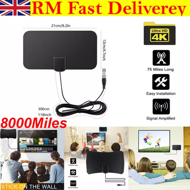 HDTV Digital TV Antenna Indoor Aerial HD Freeview Signal Thin 8000 Mile UK New