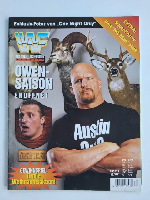 1997 December WWF Magazine German Varient with Poster WWE Steve Austin Owen Hart
