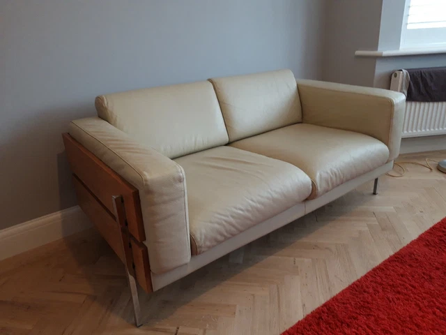 HABITAT FORUM ROBIN Day 2 seater cream leather sofa mid century