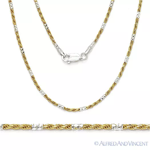 1.5mm Bead & Rope Link 925 Sterling Silver 14k Yellow Gold-Plated Chain Necklace