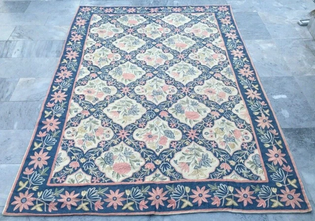 French Style Vintage Aubusson Handmade Boho Aubusson Rug Chain Stitch Rug 6x8 ft French Style Vintage Aubusson Handmade Boho Aubusson Rug Chain Stitch Rug 6x8 ft
