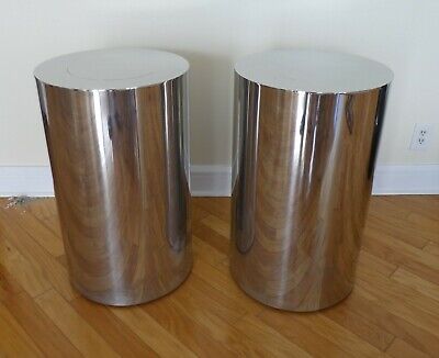 High Style 1970'S  Brueton Polished Steel Pedestals - A Pair 6