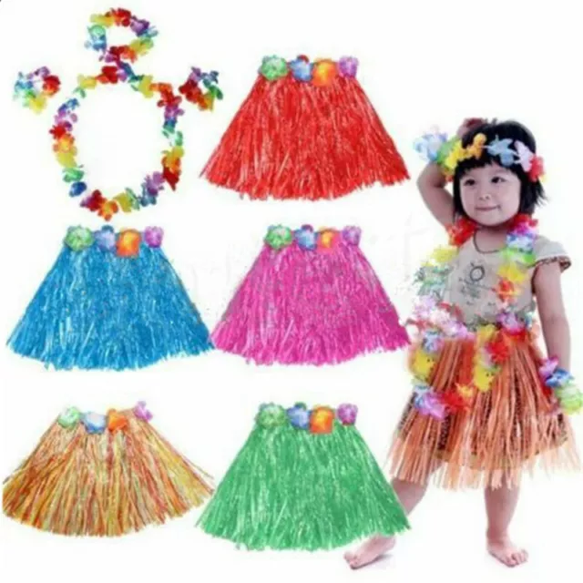 Kids Hawaiian Hula Dance Grass Skirt Lei Headband Wristband Fancy Dress/Costume