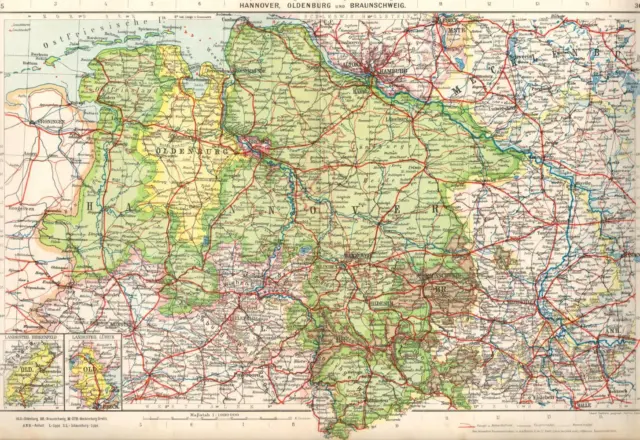 Landkarte. Hannover, Oldenburg und Braunschweig. Maßstab 1 : 1 000 000