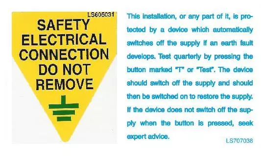 Electrical Warning Stickers Safety Connection Do Not Remove & RCD Consumer Unit