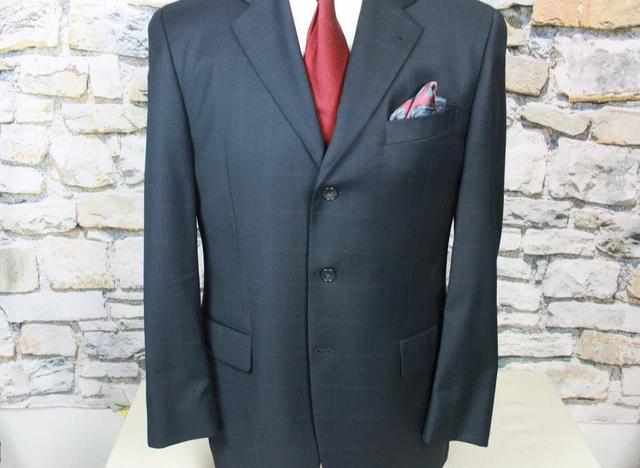 JOSEPH ABBOUD Collection Suit Blue Plaid Super 120's Wool 3 Button